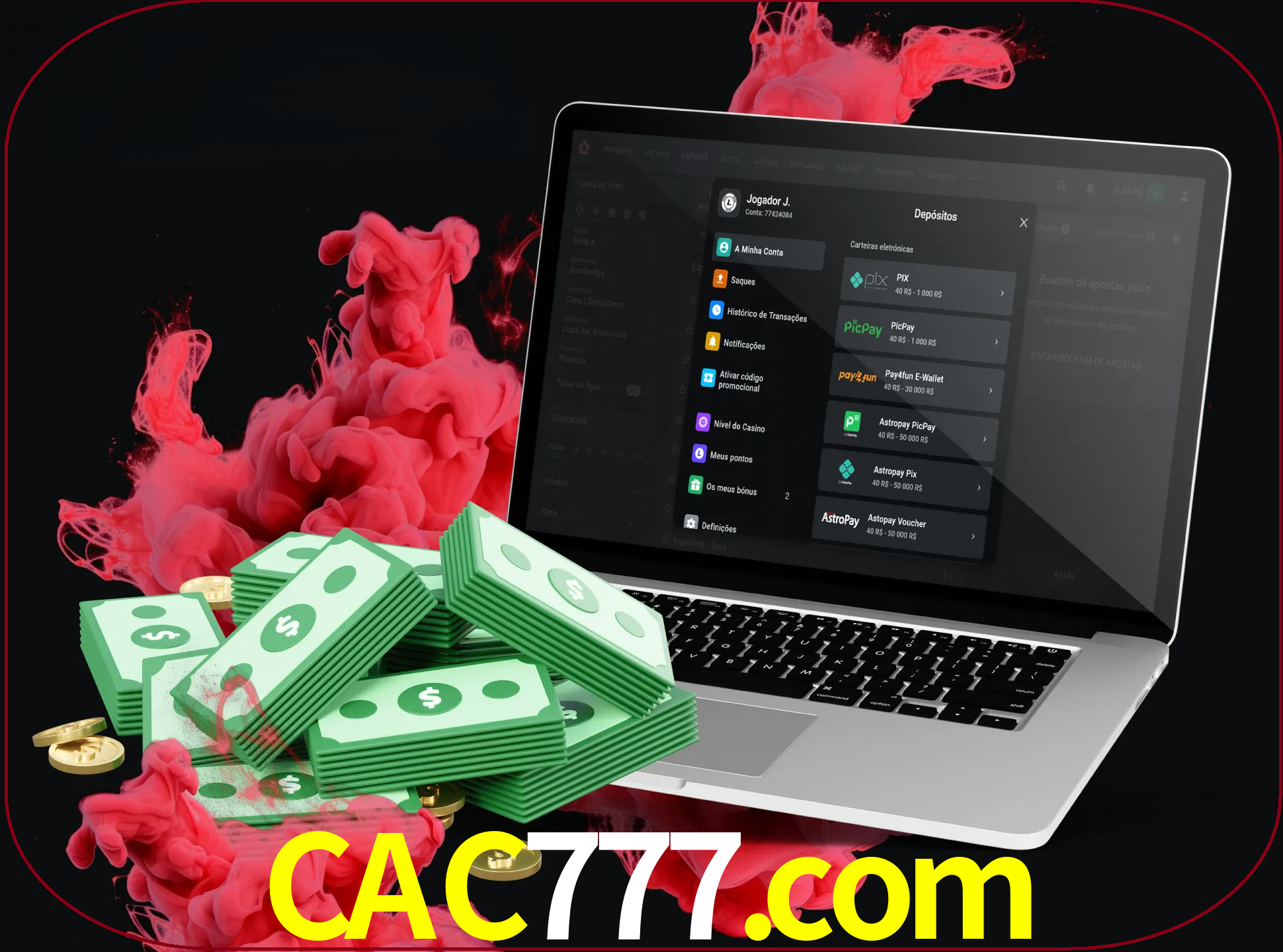 Para efetuar um depósito na sua conta cac777, basta escolher o método de depósito e especificar o montante.