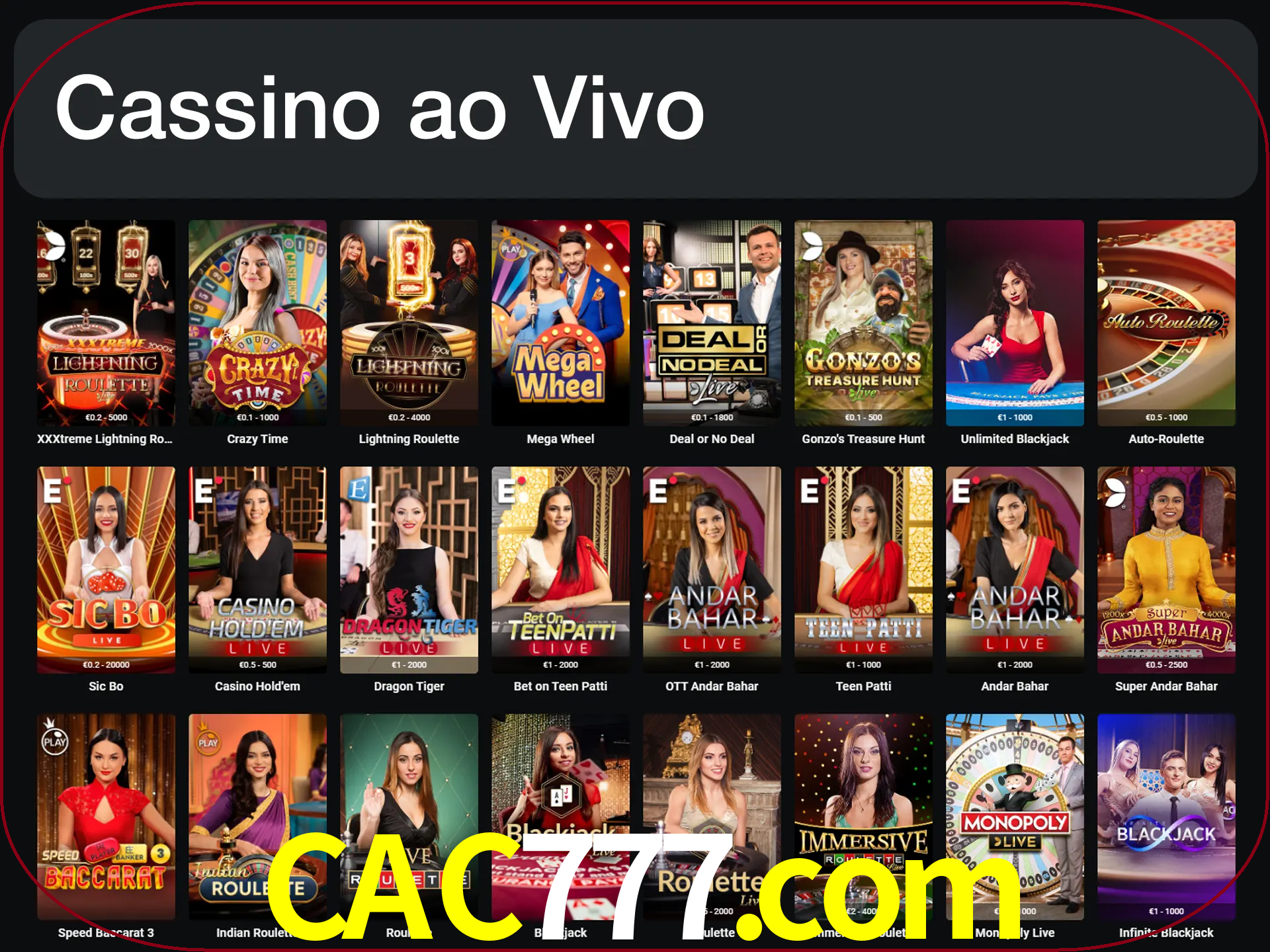 Jogue jogos de cassino com um verdadeiro dealer.