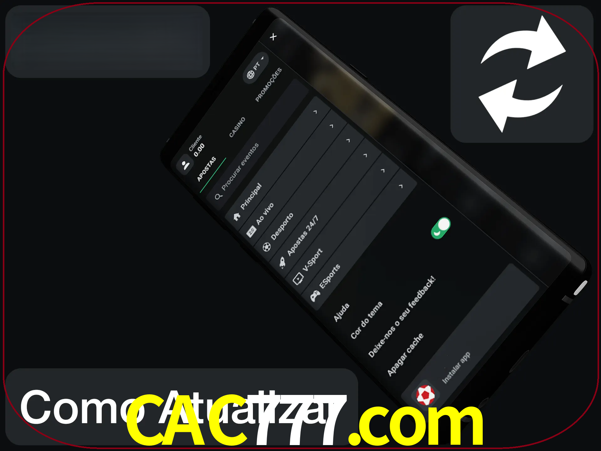 O aplicativo é atualizado automaticamente quando você faz o login.